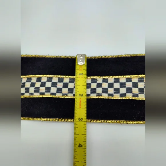 MACKENZIE-CHILDS Courtly Check Velvet Wired Ribbon Black Gold 3” Two (2) Yards - Picture 4 of 4